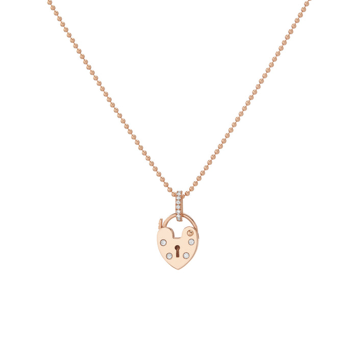 SMALL ROSE GOLD DIAMOND HEARTLOCK NECKLACE