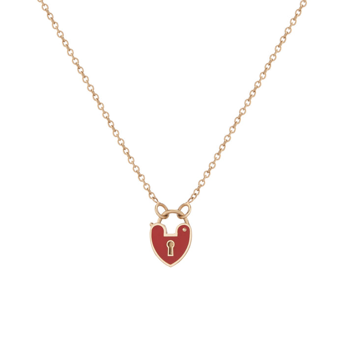 SMALL RED ENAMEL HEARTLOCK NECKLACE